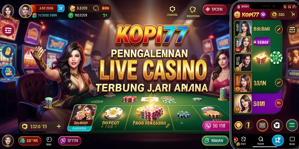 Screenshot gameplay KOPI77 menampilkan dealer langsung dan suasana kasino yang mengesankan.