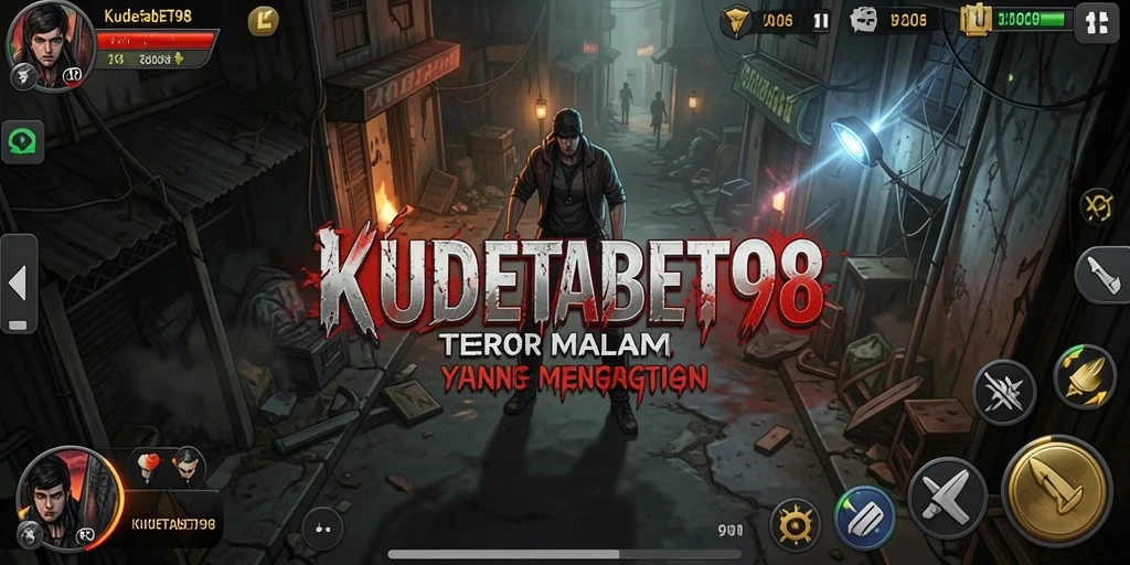 Screenshot KUDETABET98 menunjukkan momen menegangkan saat karakter berhadapan dengan makhluk menyeramkan.