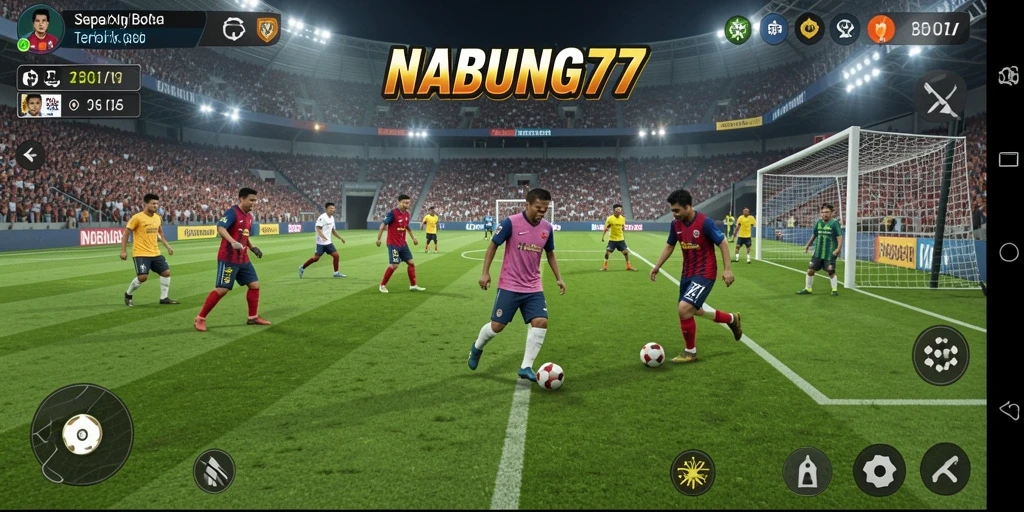 Tampilan gameplay NABUNG77 yang seru dengan aksi sepak bola yang mendebarkan.