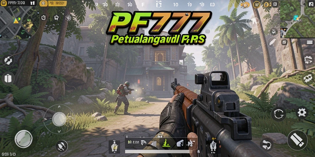 Screenshot utama PF777 menampilkan aksi seru dalam pertempuran FPS.