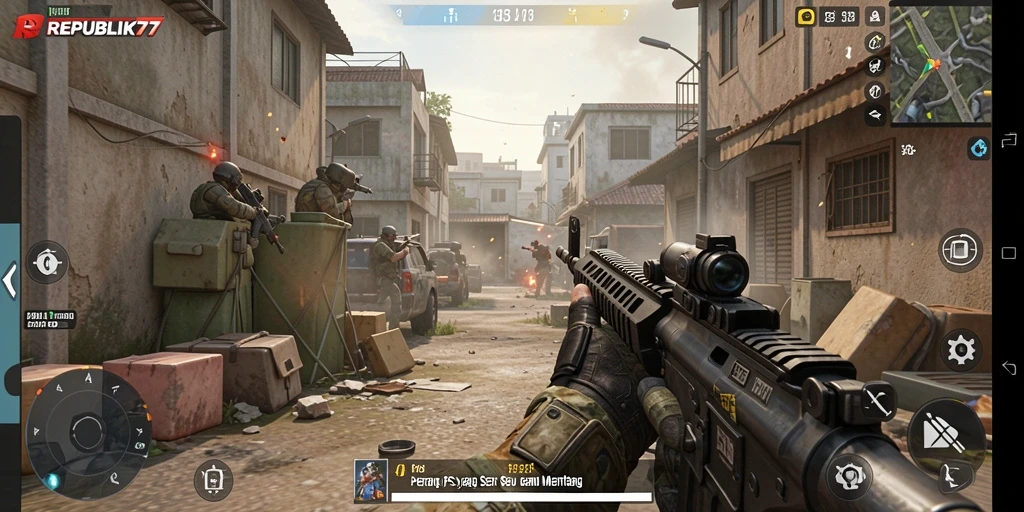 Menampilkan aksi menegangkan dalam gameplay FPS REPUBLIK77.